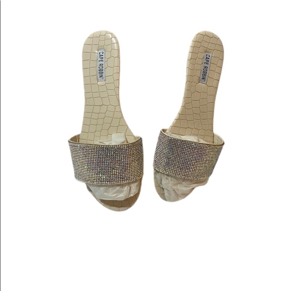White Sandals with Silver Rhinestones